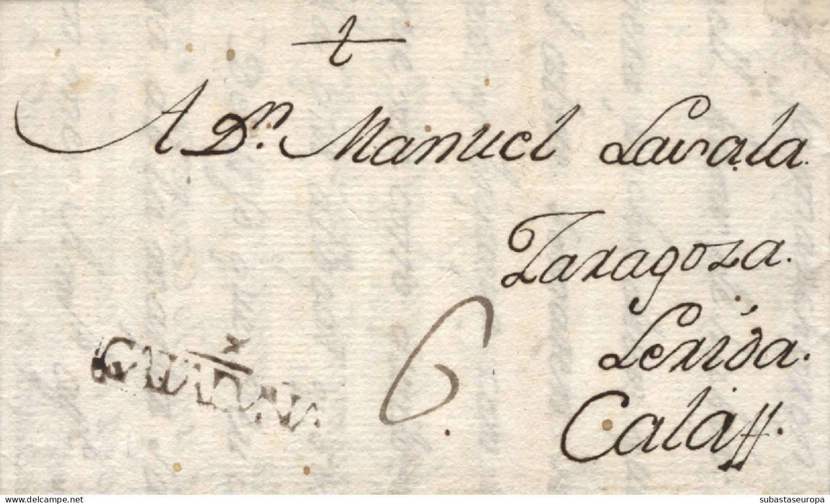 D.P. 5. 1794. Carta De Horta A Calaf. Marca Lineal 1N. Porteo Manuscrito "6". Preciosa Y Muy Rara. - ...-1850 Préphilatélie