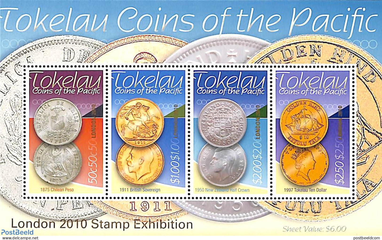 Tokelau Islands 2010 London 2010 Stamp Exhibition S/s, Mint NH, Various - Philately - Money On Stamps - Münzen