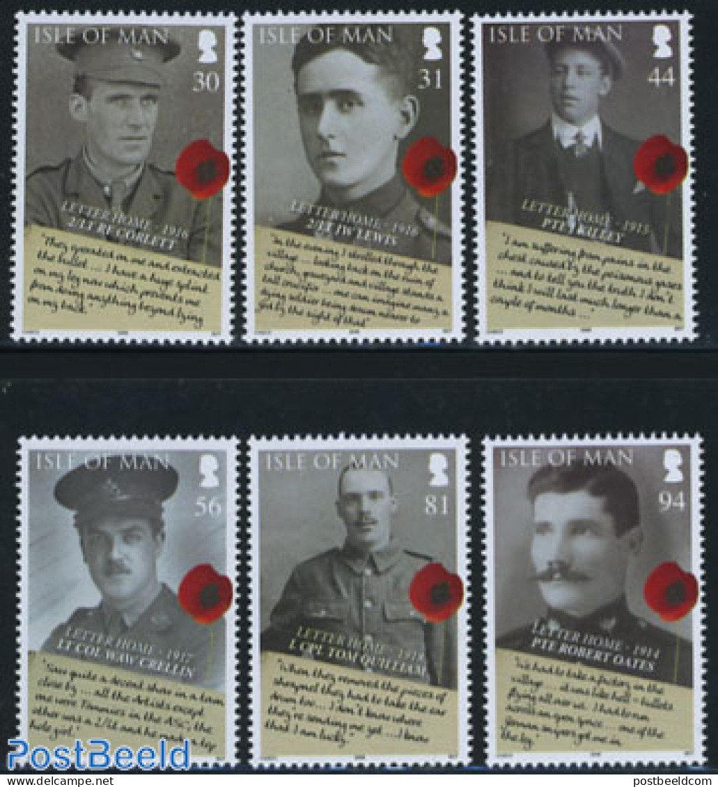 Isle Of Man 2008 Lest We Forget 6v, Mint NH, History - History - World War I - Guerre Mondiale (Première)