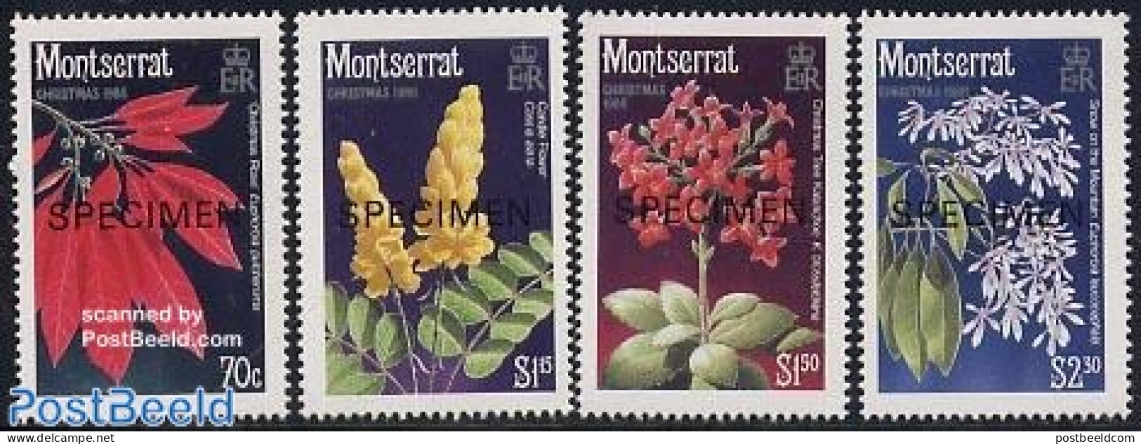 Montserrat 1986 Christmas 4v SPECIMEN, Mint NH, Nature - Religion - Flowers & Plants - Christmas - Noël