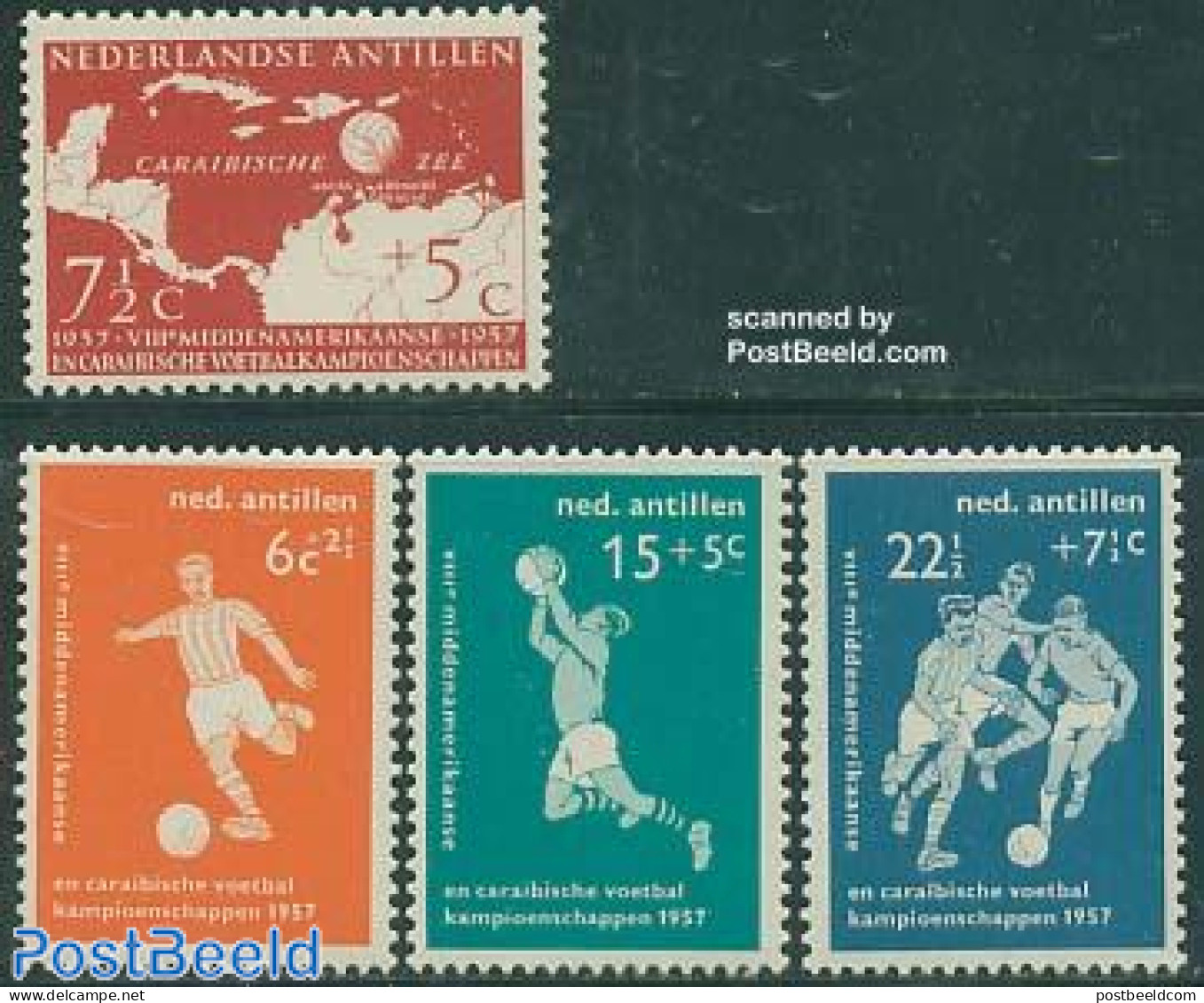 Netherlands Antilles 1957 Football Games 4v, Mint NH, Sport - Various - Football - Maps - Geography