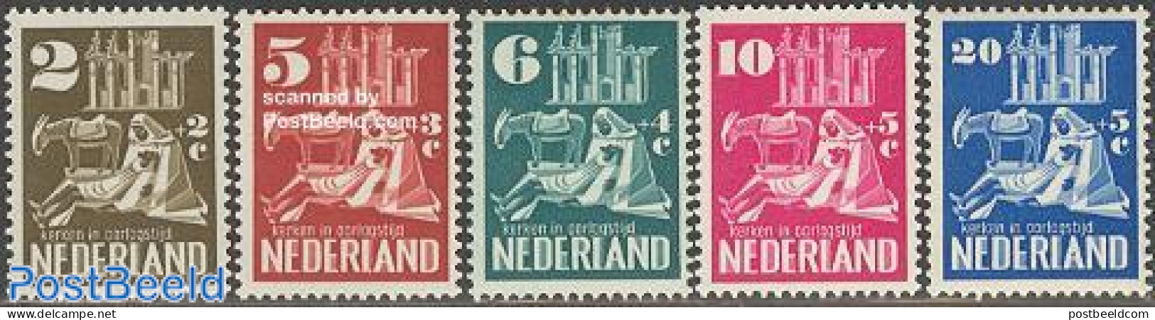 Netherlands 1950 Churches Reconstruction 5v, Unused (hinged), Nature - Religion - Animals (others & Mixed) - Churches,.. - Neufs