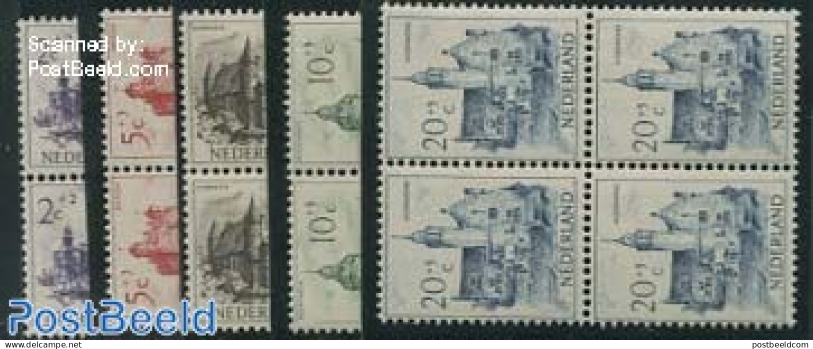 Netherlands 1951 Architecture 5v Blocks Of 4 [+], Mint NH, Art - Castles & Fortifications - Ungebraucht