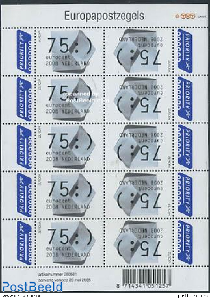 Netherlands 2008 Europa, The Letter M/s (with 10 Stamps), Mint NH, History - Europa (cept) - Post - Unused Stamps