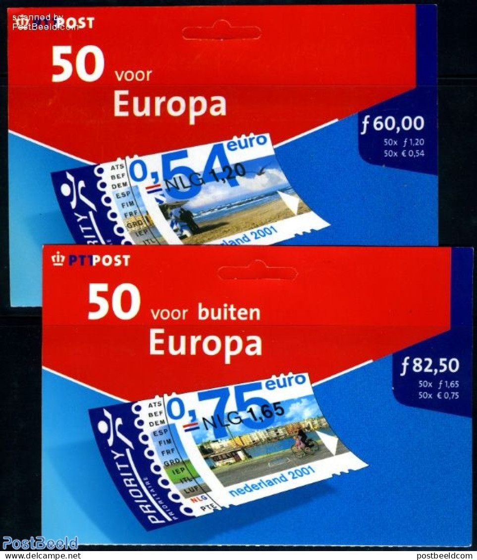 Netherlands 2001 50 Voor Europa/Buiten Europa, 2 Hang Packs, Mint NH - Unused Stamps