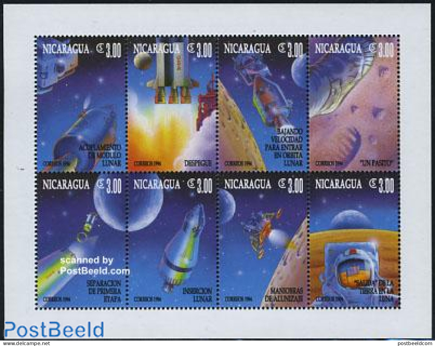 Nicaragua 1994 Moonlanding 8v M/s, Mint NH, Transport - Space Exploration - Nicaragua