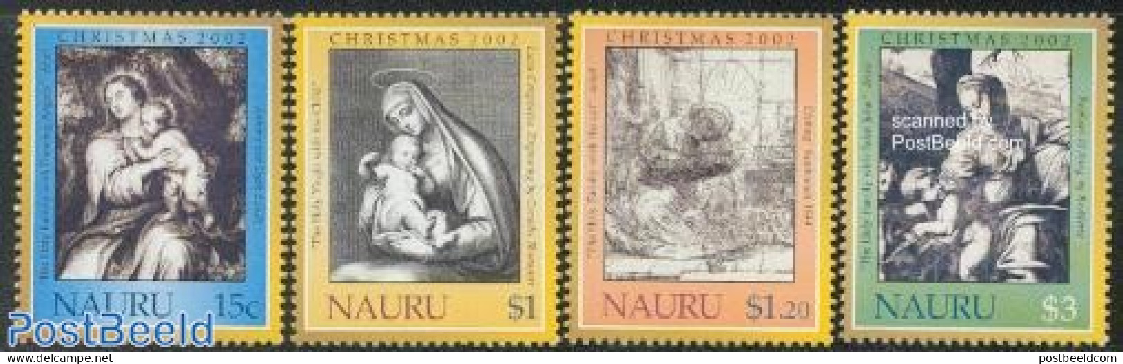 Nauru 2002 Christmas 4v, Mint NH, Religion - Christmas - Art - Raphael - Rembrandt - Noël