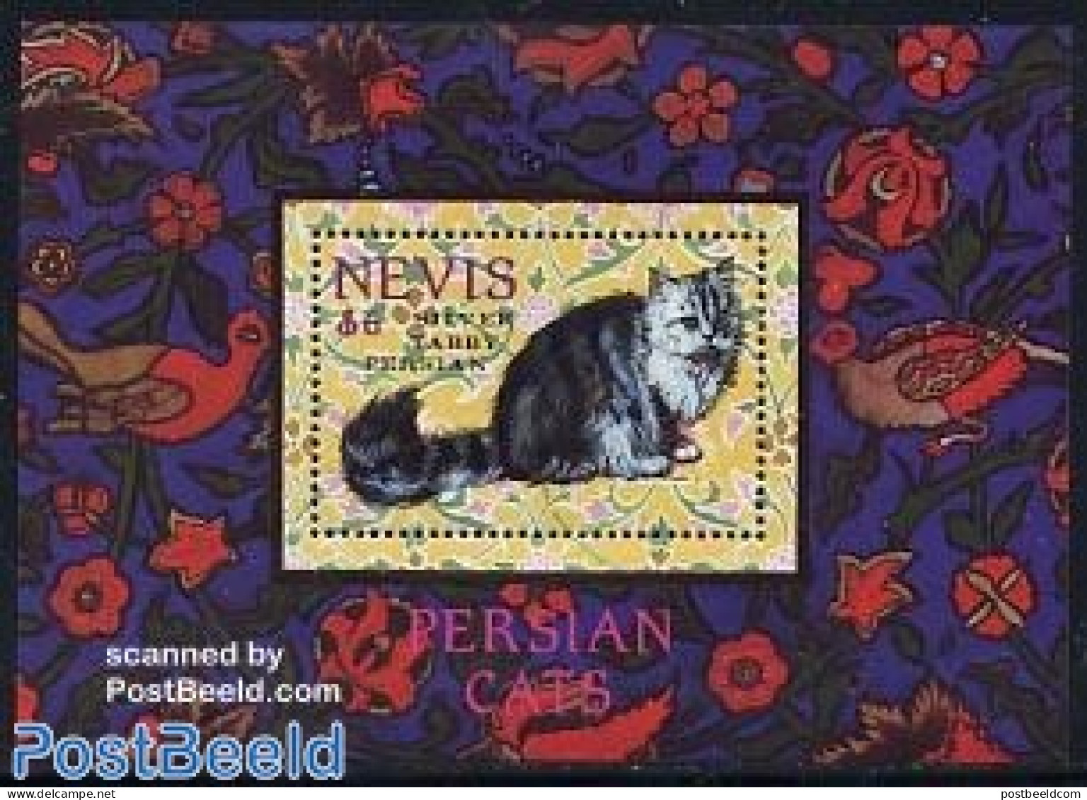 Nevis 1994 Silver Persian Cat S/s, Mint NH, Nature - Cats - St.Kitts And Nevis ( 1983-...)