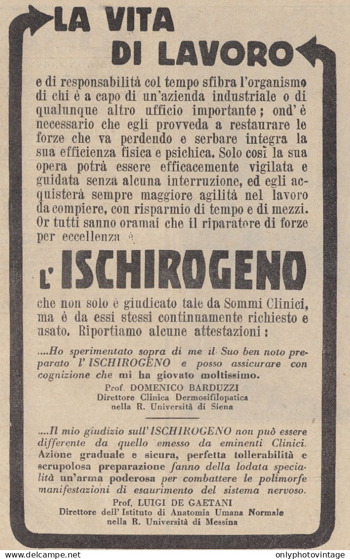 Ischirogeno - Prof. Domenico Barduzzi - Pubblicità D'epoca - 1933 Old Ad - Publicités
