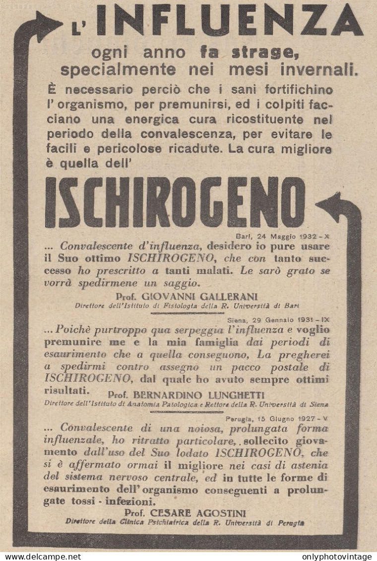 Ischirogeno - Prof. Giovanni Gallerani - Pubblicità D'epoca - 1933 Old Ad - Publicités