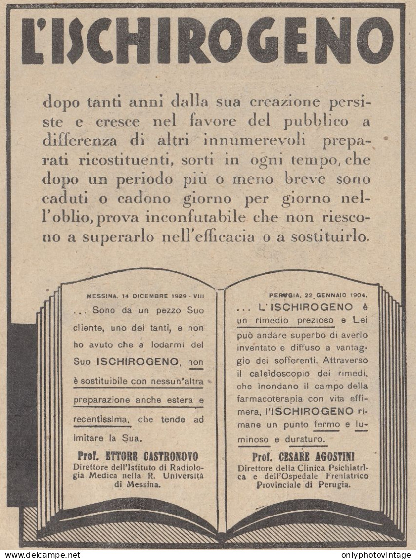 Ischirogeno - Prof. Ettore Castronovo - Pubblicità D'epoca - 1933 Old Ad - Publicités