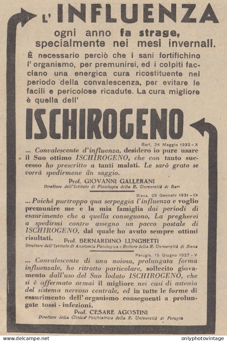 Ischirogeno - Prof. Giovanni Gallerani - Pubblicità D'epoca - 1933 Old Ad - Publicités