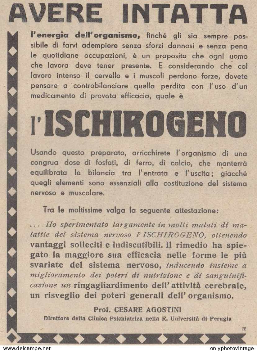 Ischirogeno - Prof. Cesare Agostini - Pubblicità D'epoca - 1933 Vintage Ad - Publicités