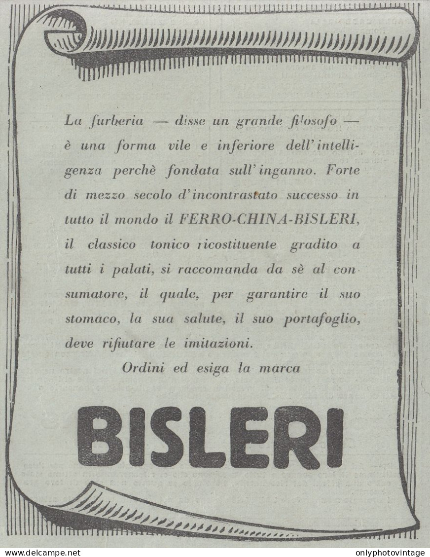 Liquore Ferro-China BISLERI - Pubblicità D'epoca - 1933 Old Advertising - Publicités