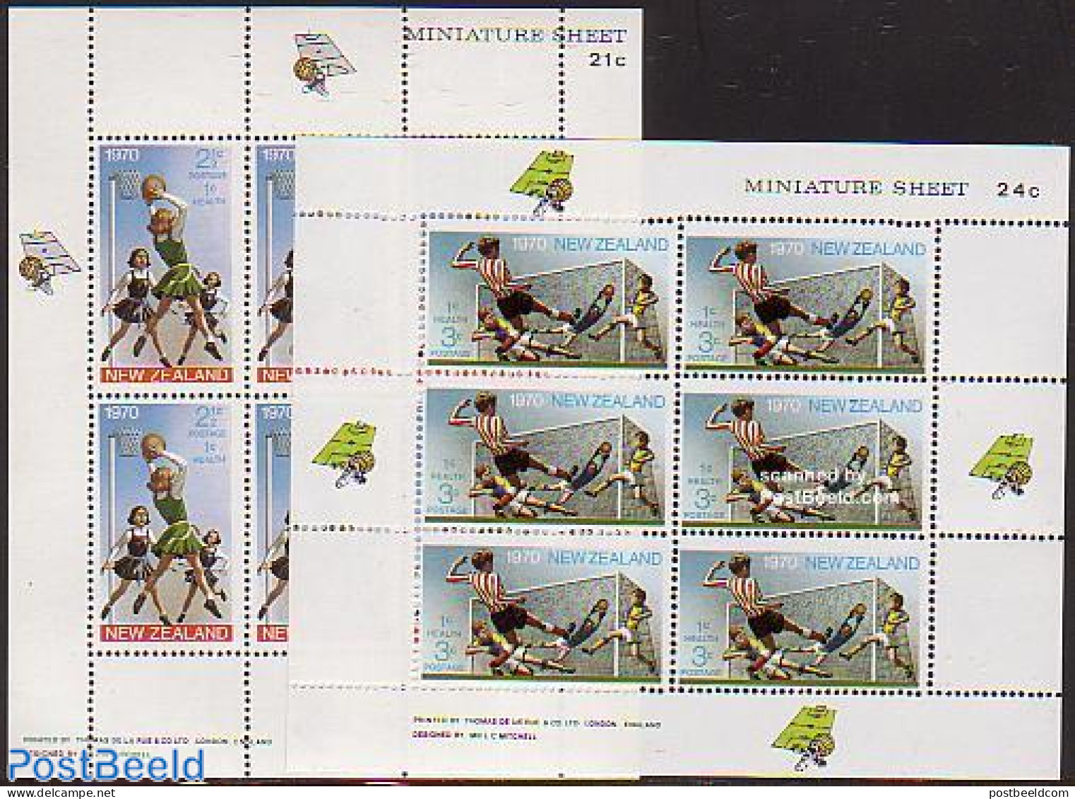 New Zealand 1970 Health 2 M/s, Mint NH, Health - Sport - Health - Basketball - Football - Sport (other And Mixed) - Unused Stamps