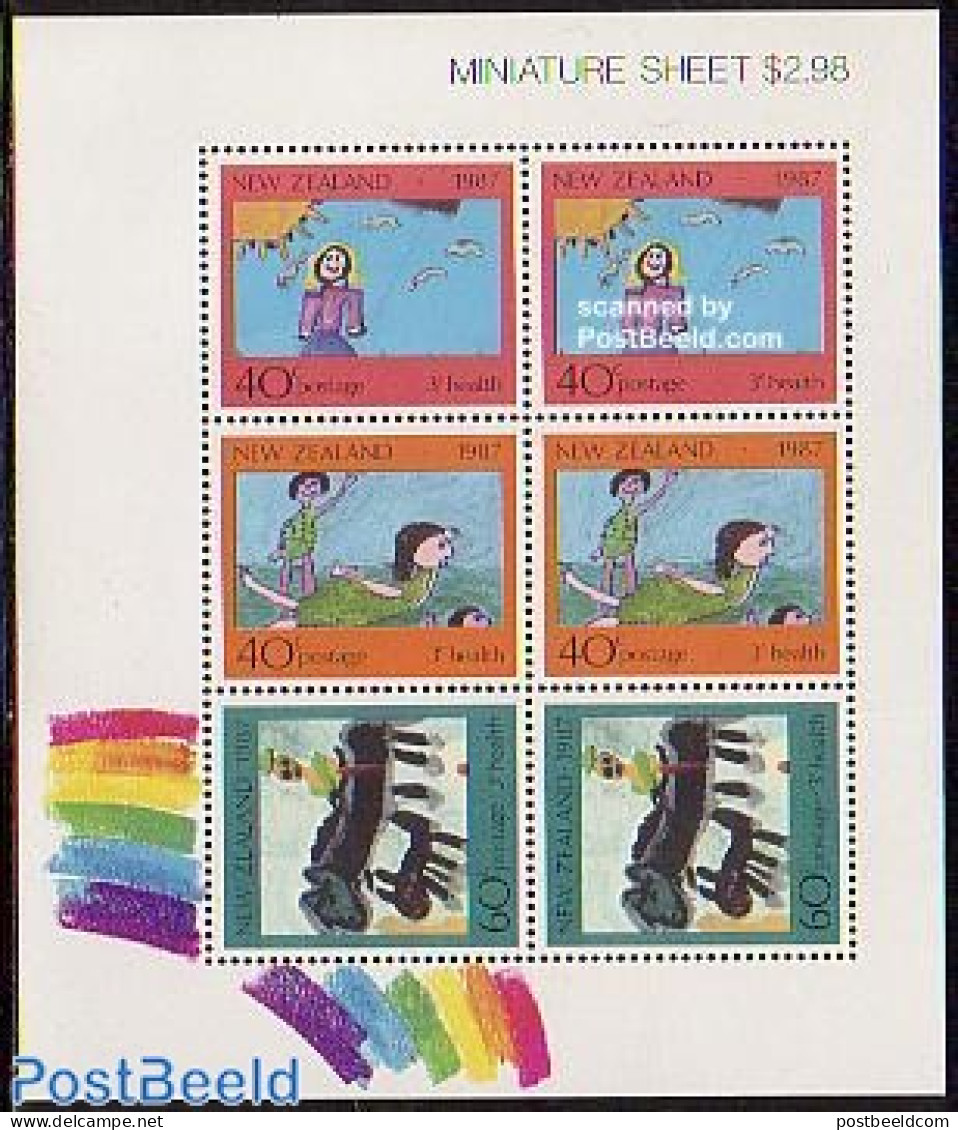 New Zealand 1987 Health S/s, Mint NH, Health - Sport - Health - Swimming - Art - Children Drawings - Nuevos