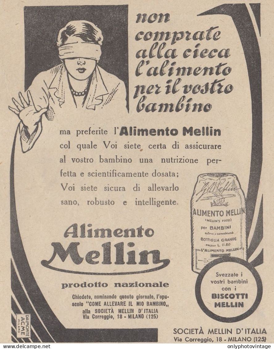 Alimento MELLIN - Non Comprate Alla Cieca... - Pubblicità - 1933 Old Ad - Pubblicitari