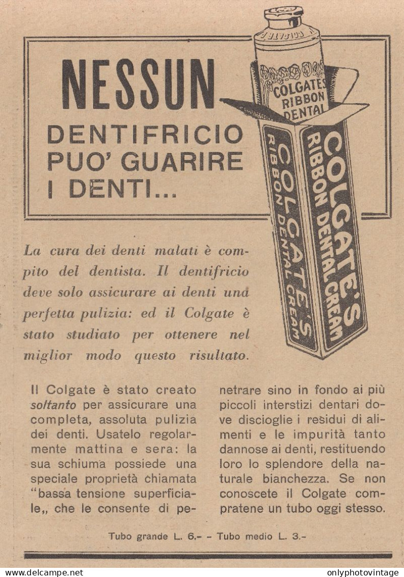 Colgate's Ribbon Dental Cream - Pubblicità D'epoca - 1931 Old Advertising - Pubblicitari