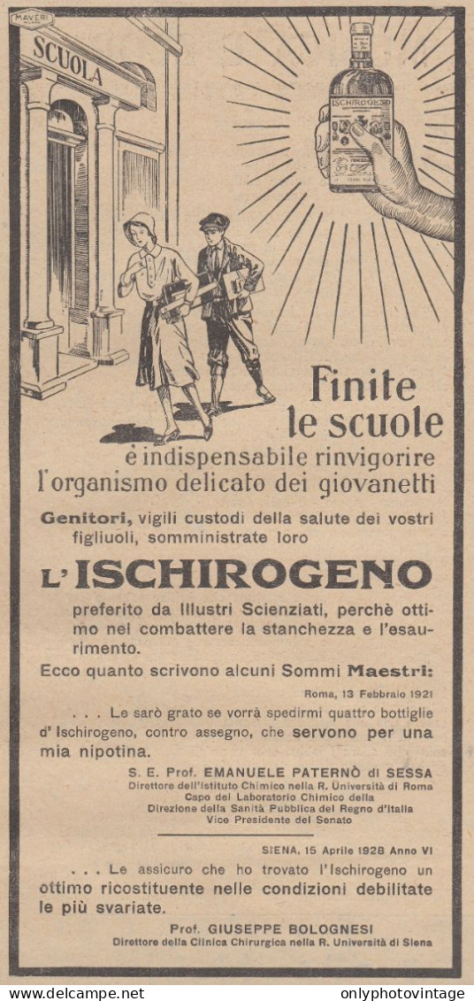 Ischirogeno - Prof. Emanuele Paternò Di Sessa - Pubblicità - 1931 Old Ad - Pubblicitari