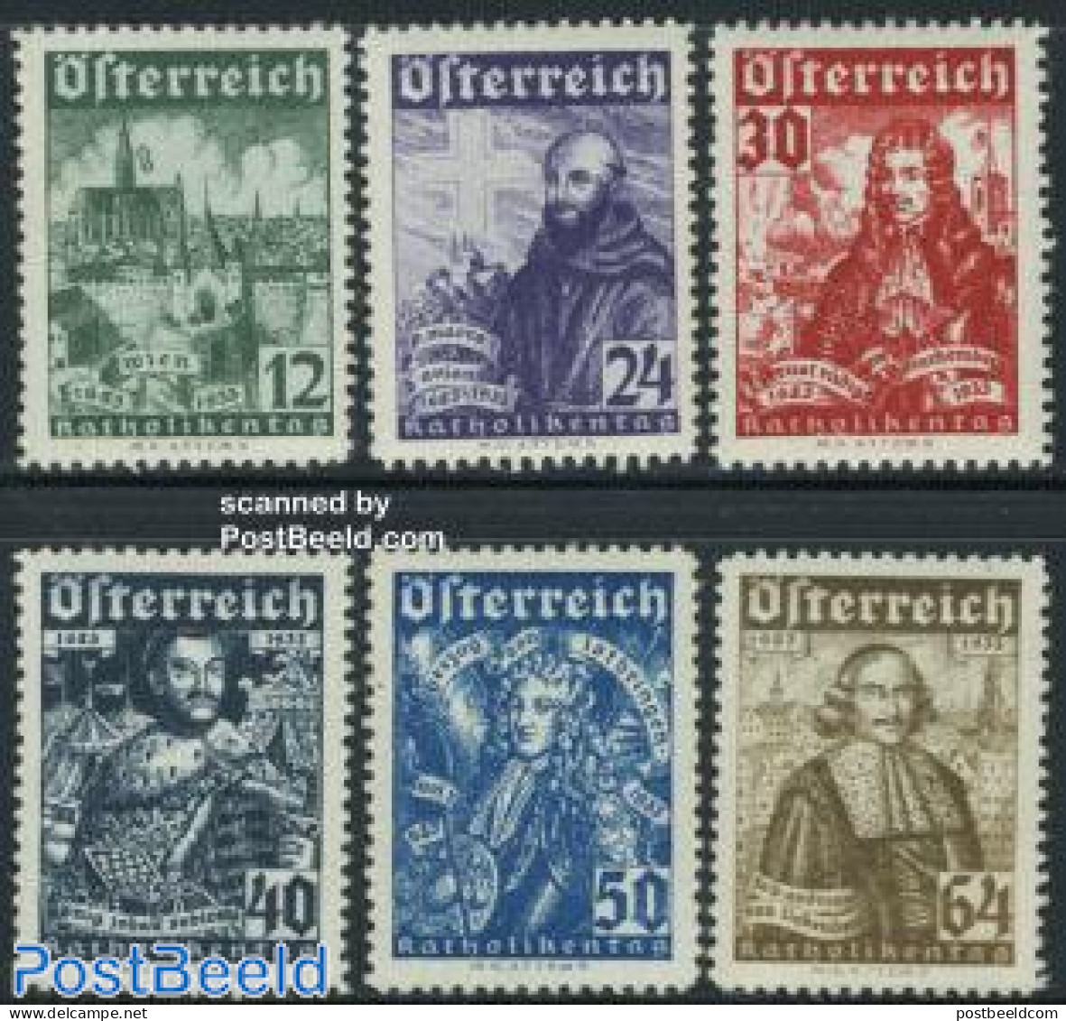 Austria 1933 Catholic Day 6v, Mint NH, Religion - Churches, Temples, Mosques, Synagogues - Pope - Religion - Art - Arc.. - Nuovi