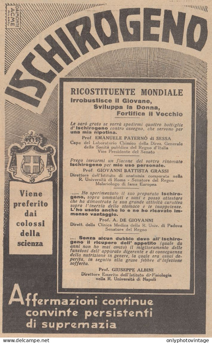 Ischirogeno - Prof. Emanuele Paternò Di Sessa - Pubblicità - 1931 Old Ad - Publicités