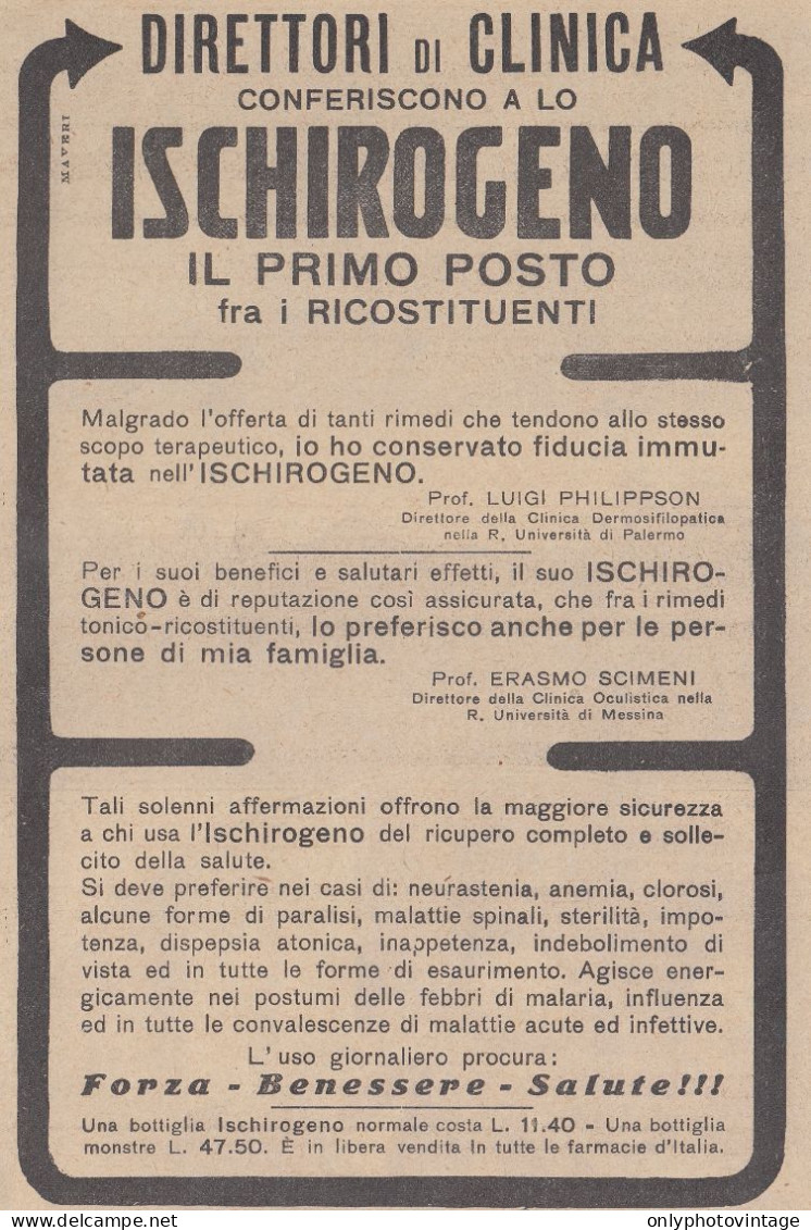 Ischirogeno - Prof. Erasmo Scimeni - Pubblicità D'epoca - 1931 Vintage Ad - Publicités