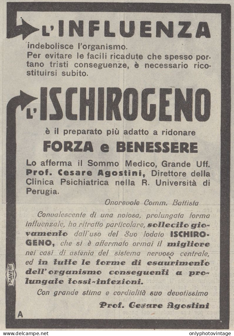 Ischirogeno - Prof. Cesare Agostini - Pubblicità D'epoca - 1931 Vintage Ad - Advertising