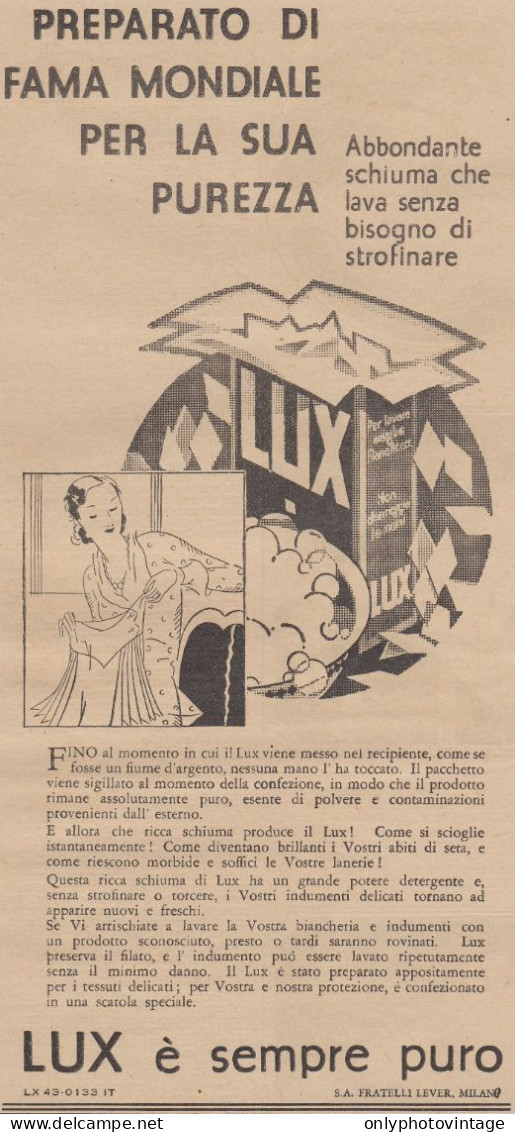 Detersivo LUX - Pubblicità D'epoca - 1931 Vintage Advertising - Advertising