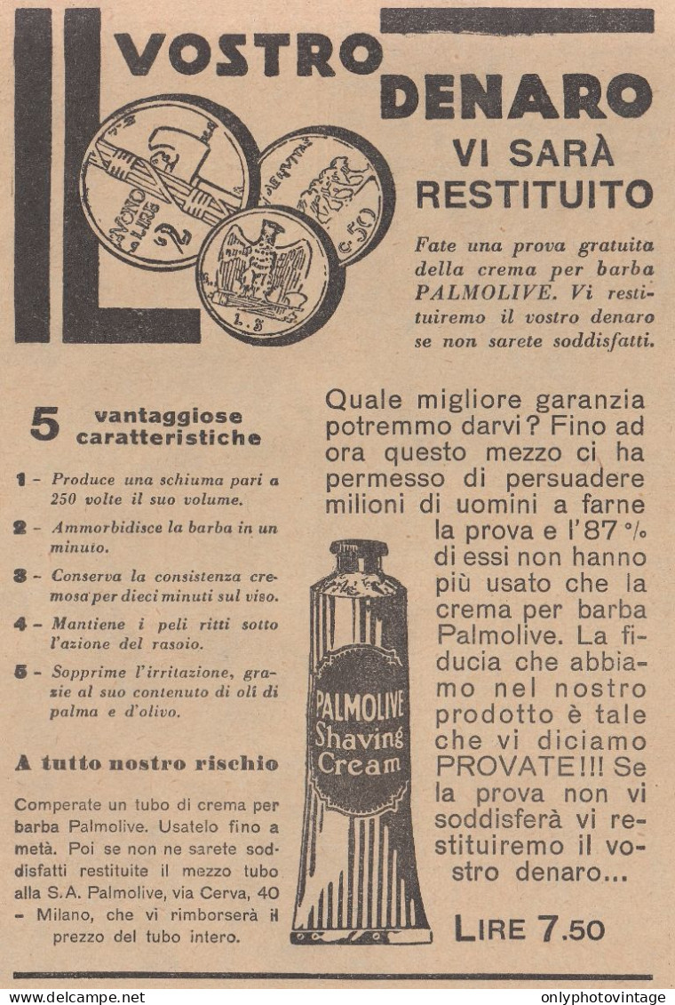 Shaving Cream PALMOLIVE - Monete - Pubblicità D'epoca - 1931 Advertising - Publicités
