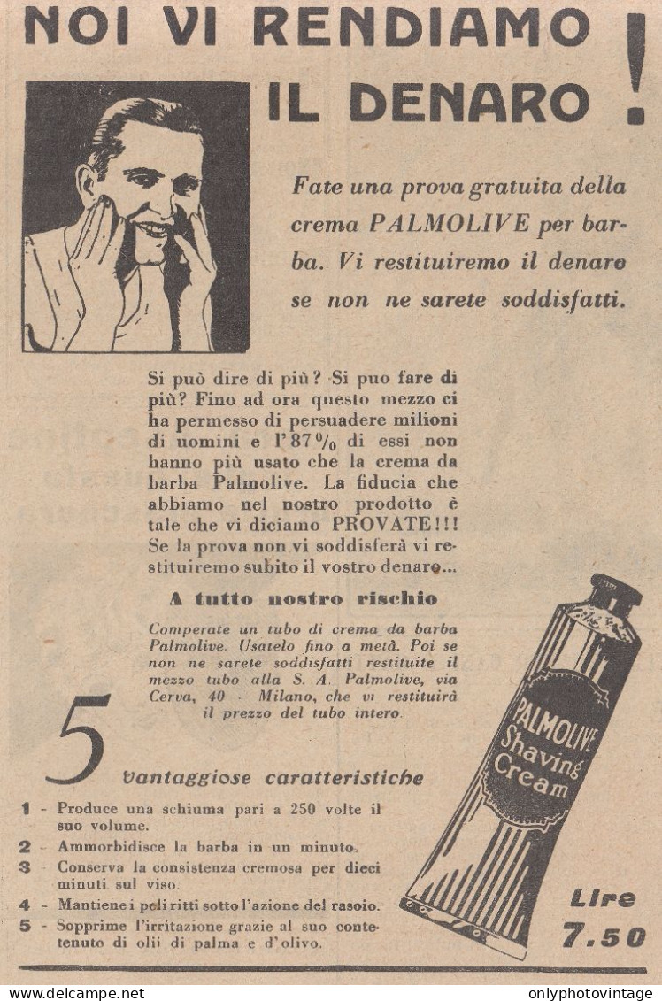 Shaving Cream PALMOLIVE - Pubblicità D'epoca - 1931 Vintage Advertising - Publicités