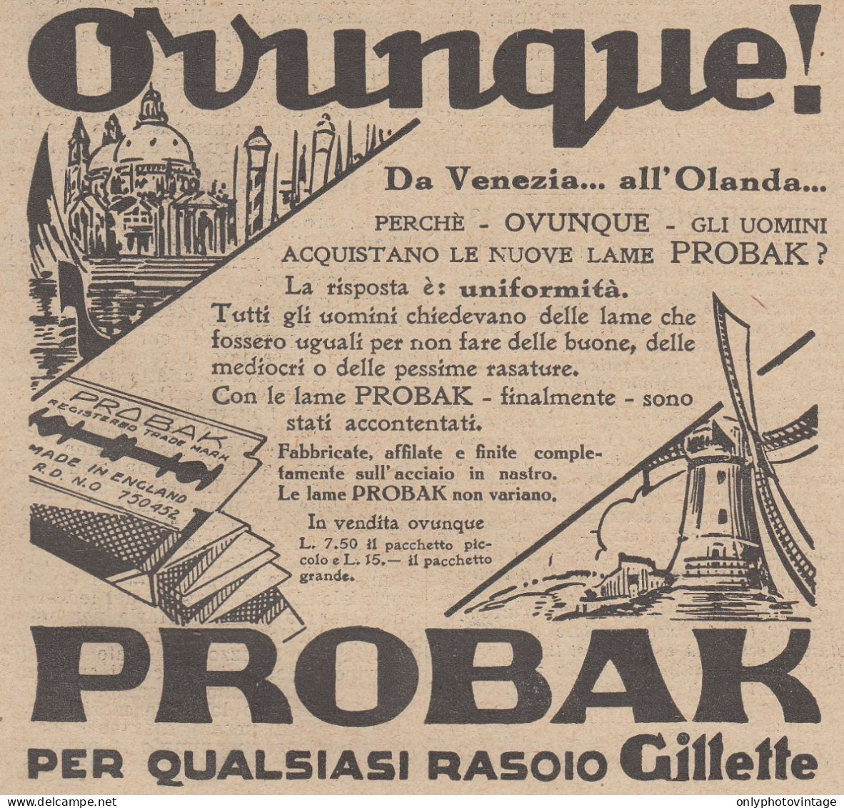 Probak Per Qualsiasi Rasoio Gillette - Pubblicità D'epoca - 1931 Old Ad - Publicités