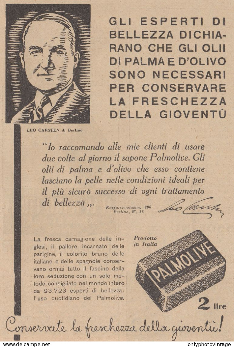 Sapone PALMOLIVE - Leo Carsten - Pubblicità D'epoca - 1931 Old Advertising - Publicités