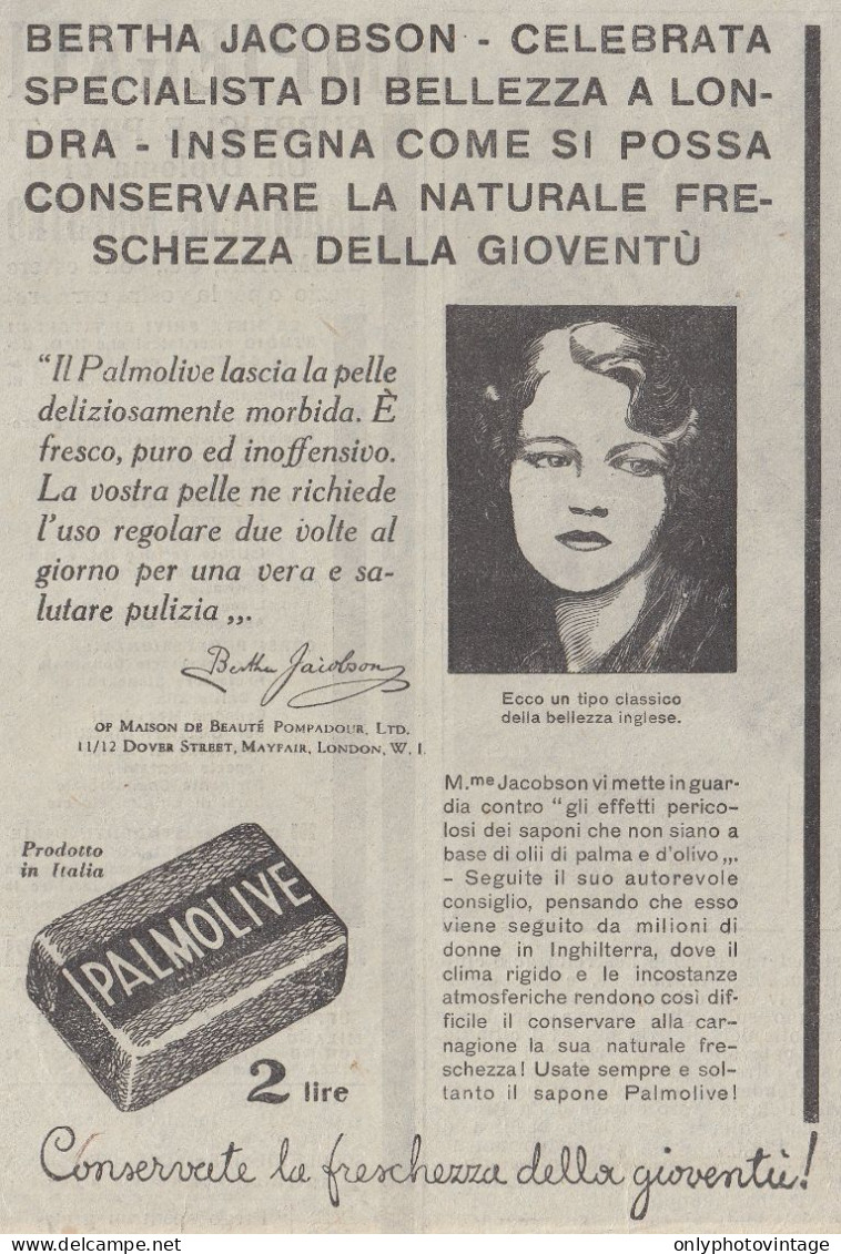 Sapone PALMOLIVE - Bertha Jacobson - Pubblicità D'epoca - 1931 Advertising - Publicités