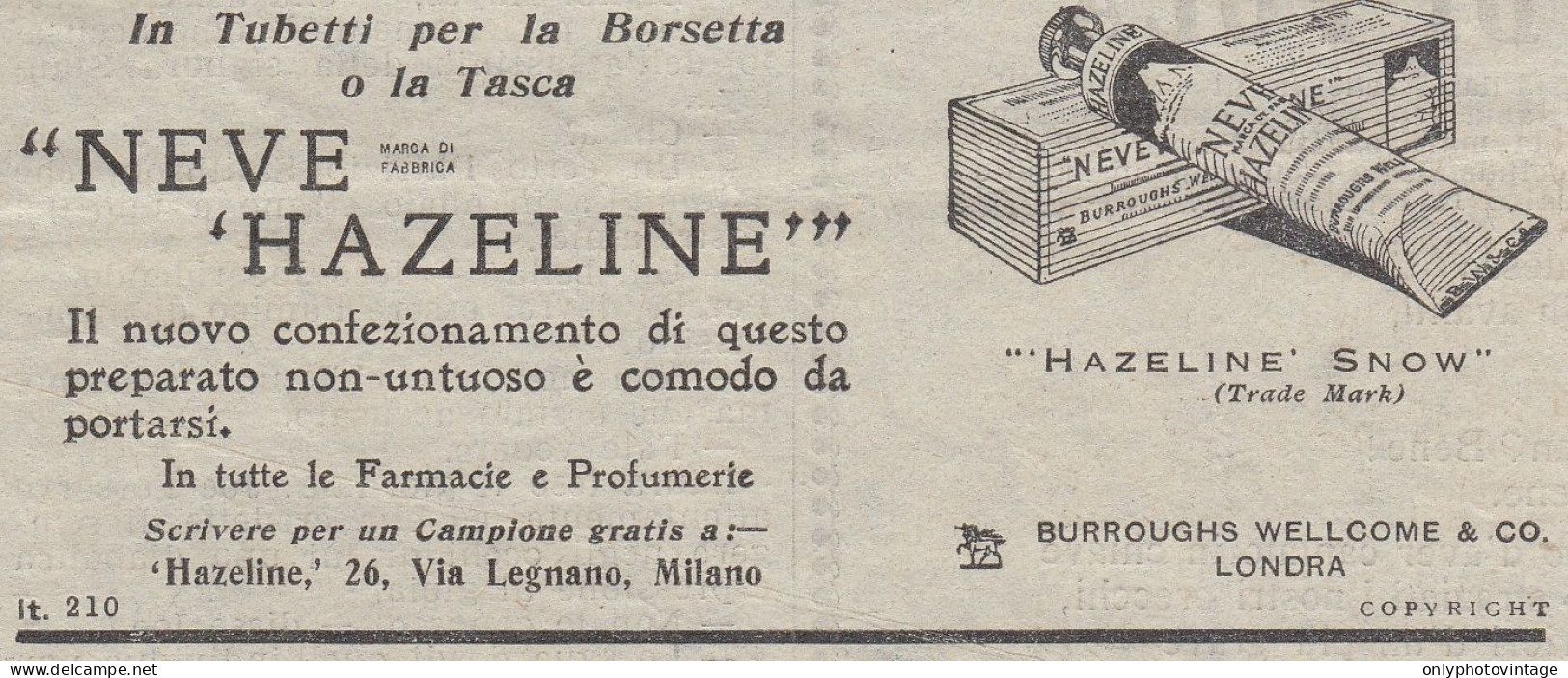 Neve Hazeline - Pubblicità D'epoca - 1931 Vintage Advertising - Publicités