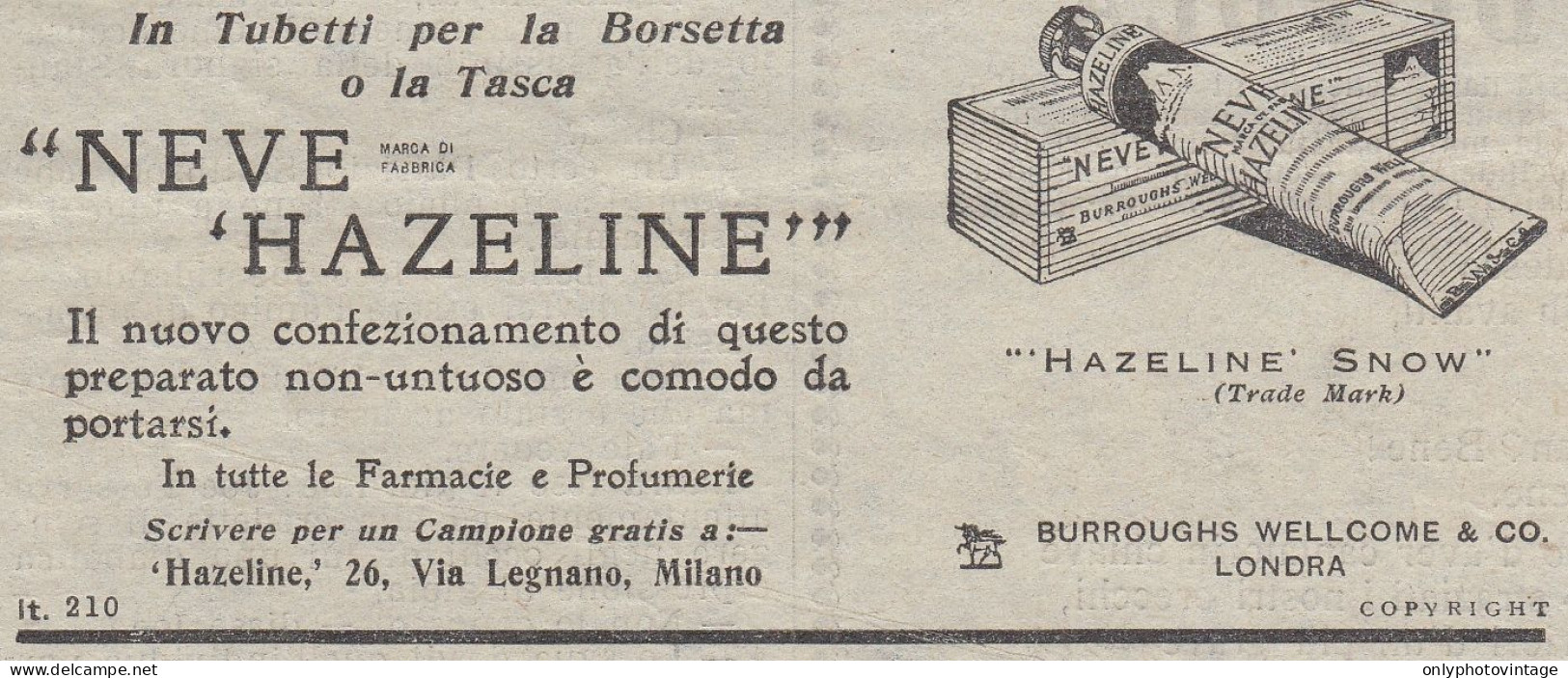 Neve Hazeline - Pubblicità D'epoca - 1931 Vintage Advertising - Reclame