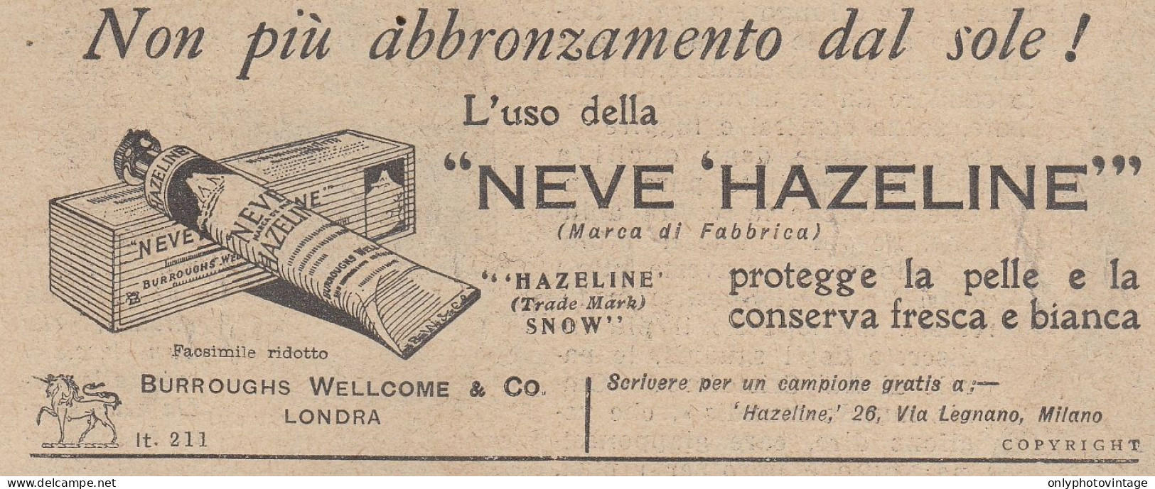 Neve Hazeline - Pubblicità D'epoca - 1931 Vintage Advertising - Reclame