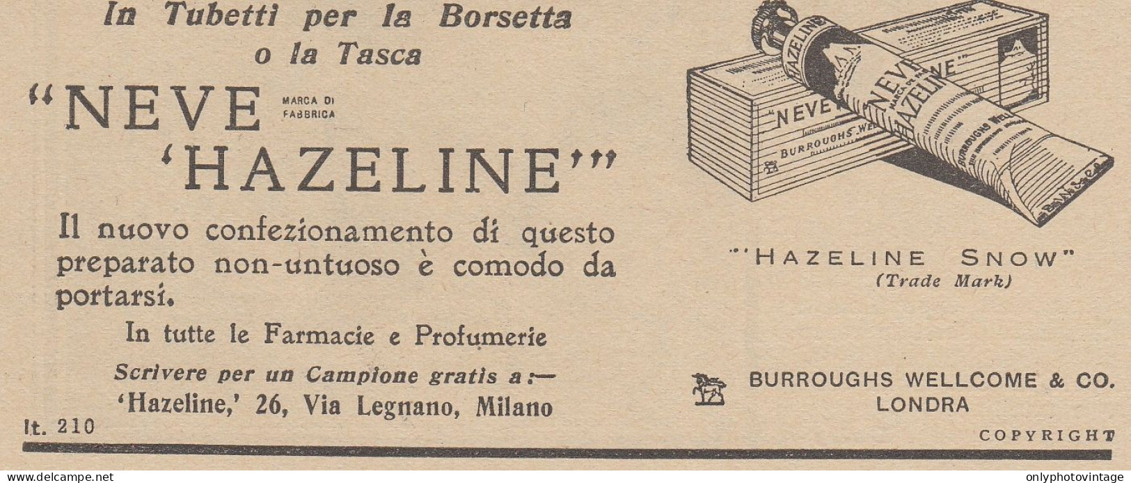 Neve Hazeline - Pubblicità D'epoca - 1931 Vintage Advertising - Publicités