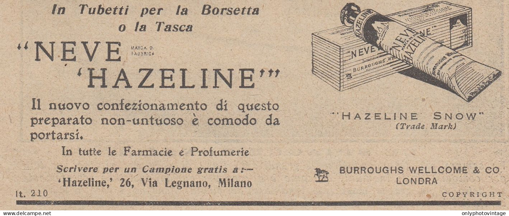 Neve Hazeline - Pubblicità D'epoca - 1931 Vintage Advertising - Advertising