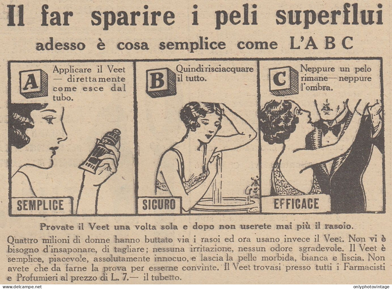 Crema Depilatoria VEET - Pubblicità D'epoca - 1931 Vintage Advertising - Publicités