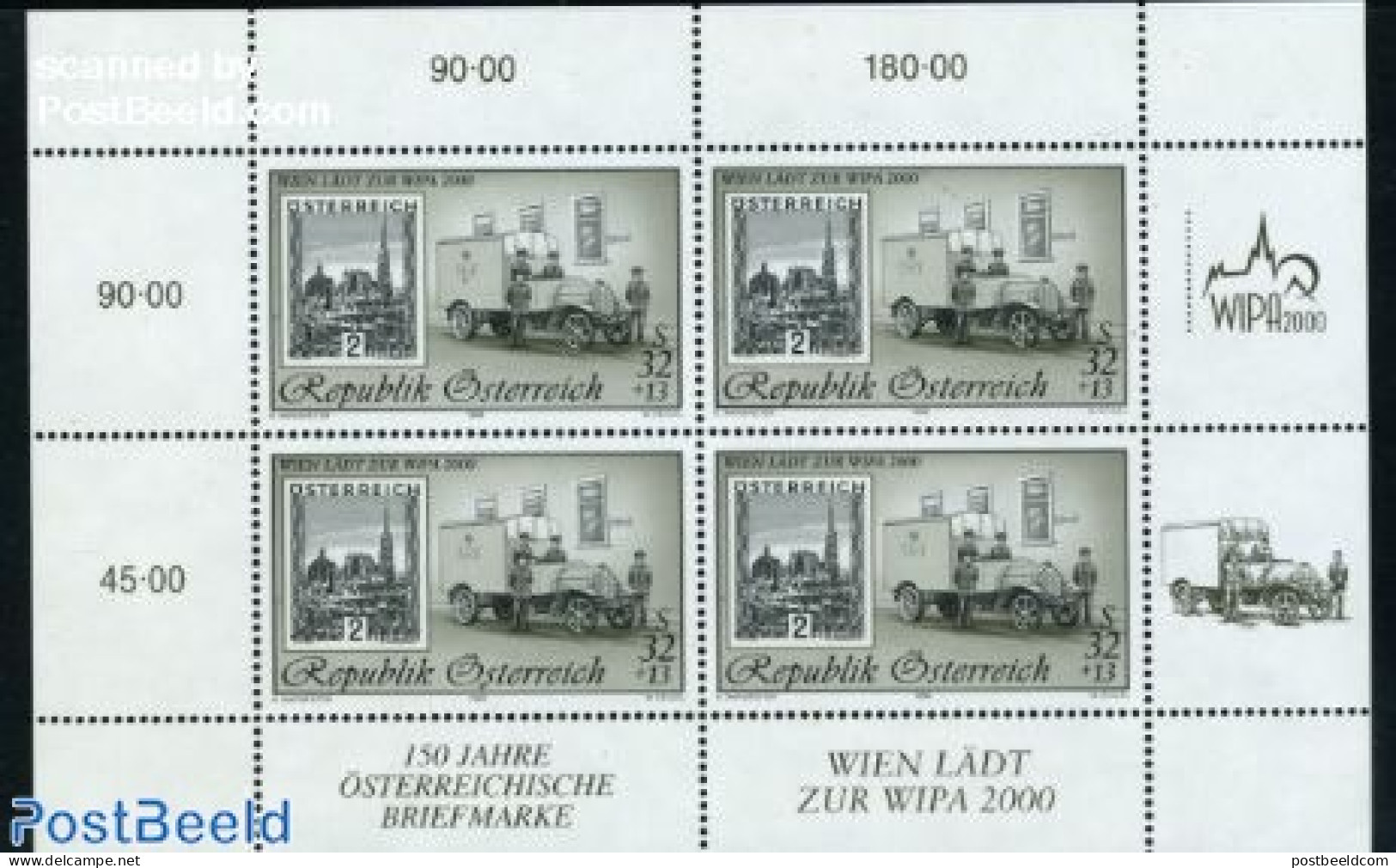 Austria 1998 WIPA M/s, Blackprint, Mint NH, Transport - Post - Stamps On Stamps - Automobiles - Unused Stamps