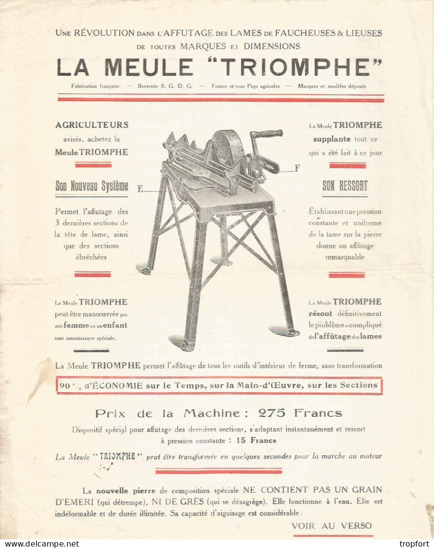 Page  Publicitaire  AGRICOLE AGRICULTURE  La MEULE TRIOMPHE  TOURS - Publicités