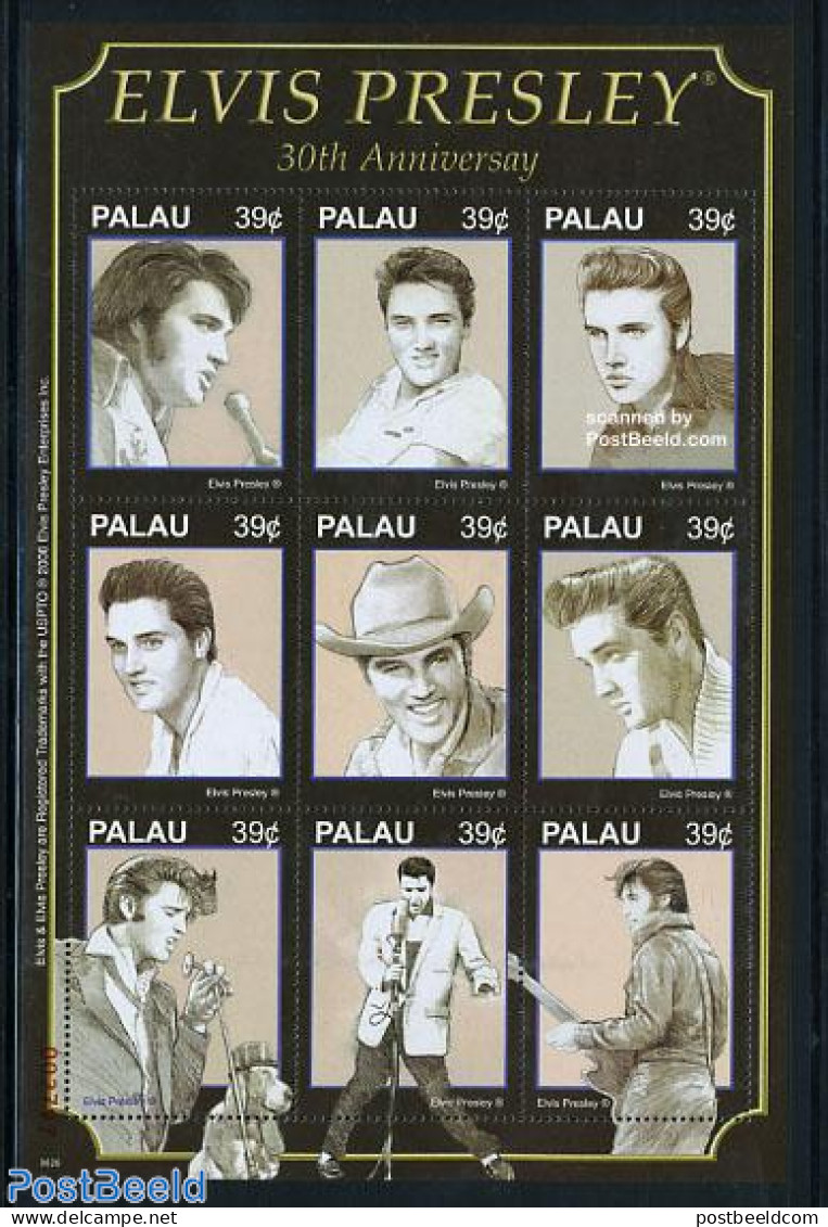 Palau 2006 Elvis Presley 30th Anniversary 9v M/s, Mint NH, Performance Art - Elvis Presley - Music - Popular Music - Elvis Presley