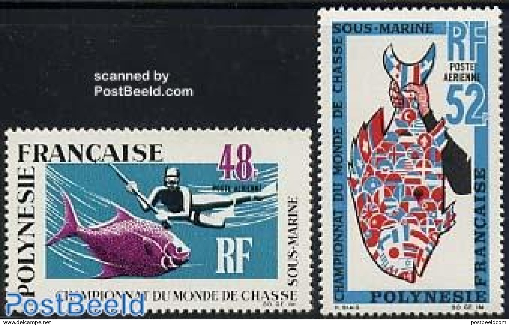 French Polynesia 1969 Underwater Hunting 2v, Mint NH, Nature - Sport - Fish - Fishing - Diving - Neufs