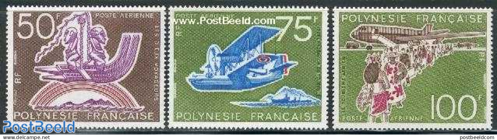 French Polynesia 1975 Aviation 3v, Mint NH, Transport - Aircraft & Aviation - Ongebruikt