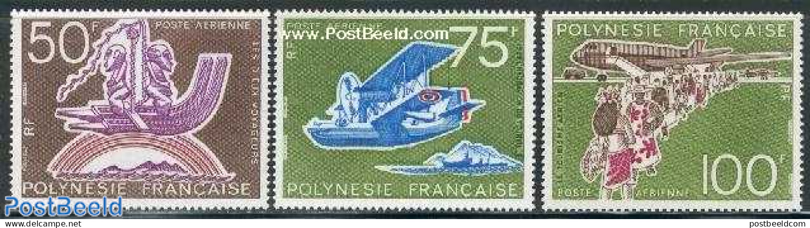 French Polynesia 1975 Aviation 3v, Mint NH, Transport - Aircraft & Aviation - Nuevos