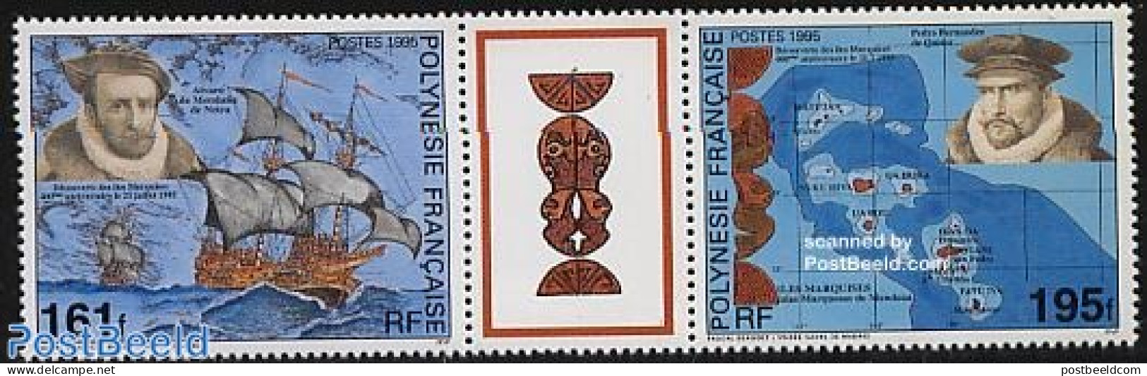 French Polynesia 1995 Marquises Islands 2v+tab [:T:], Mint NH, History - Transport - Various - Explorers - Ships And B.. - Unused Stamps