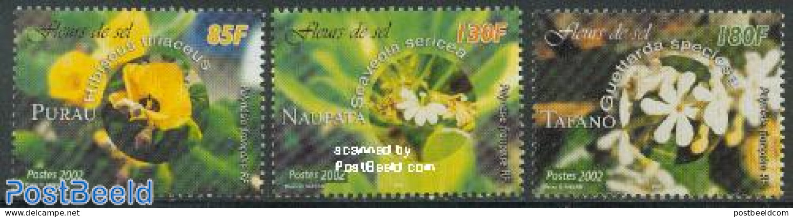 French Polynesia 2002 Flowers 3v, Mint NH, Nature - Flowers & Plants - Unused Stamps