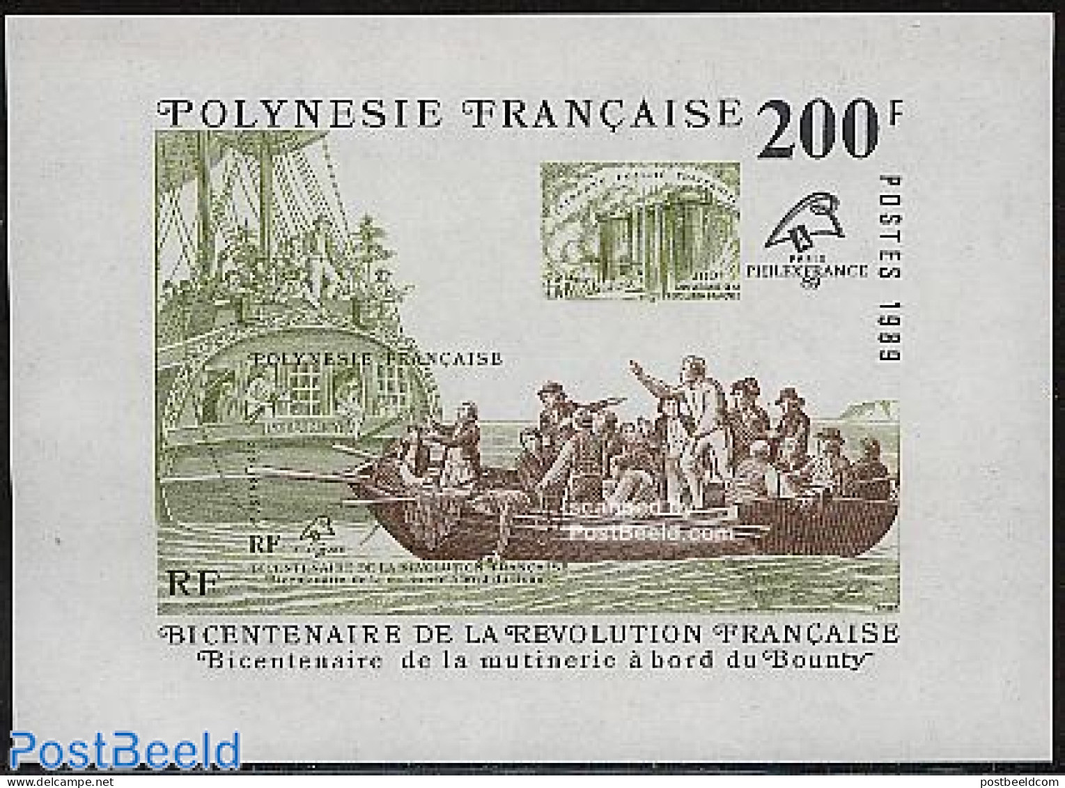 French Polynesia 1989 French Revolution S/s, Mint NH, History - Transport - History - Stamps On Stamps - Ships And Boa.. - Neufs
