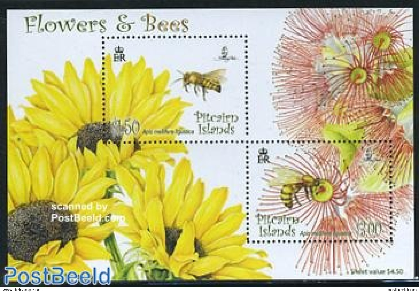 Pitcairn Islands 2008 Flowers & Bees S/s, Mint NH, Nature - Bees - Flowers & Plants - Insects - Autres & Non Classés