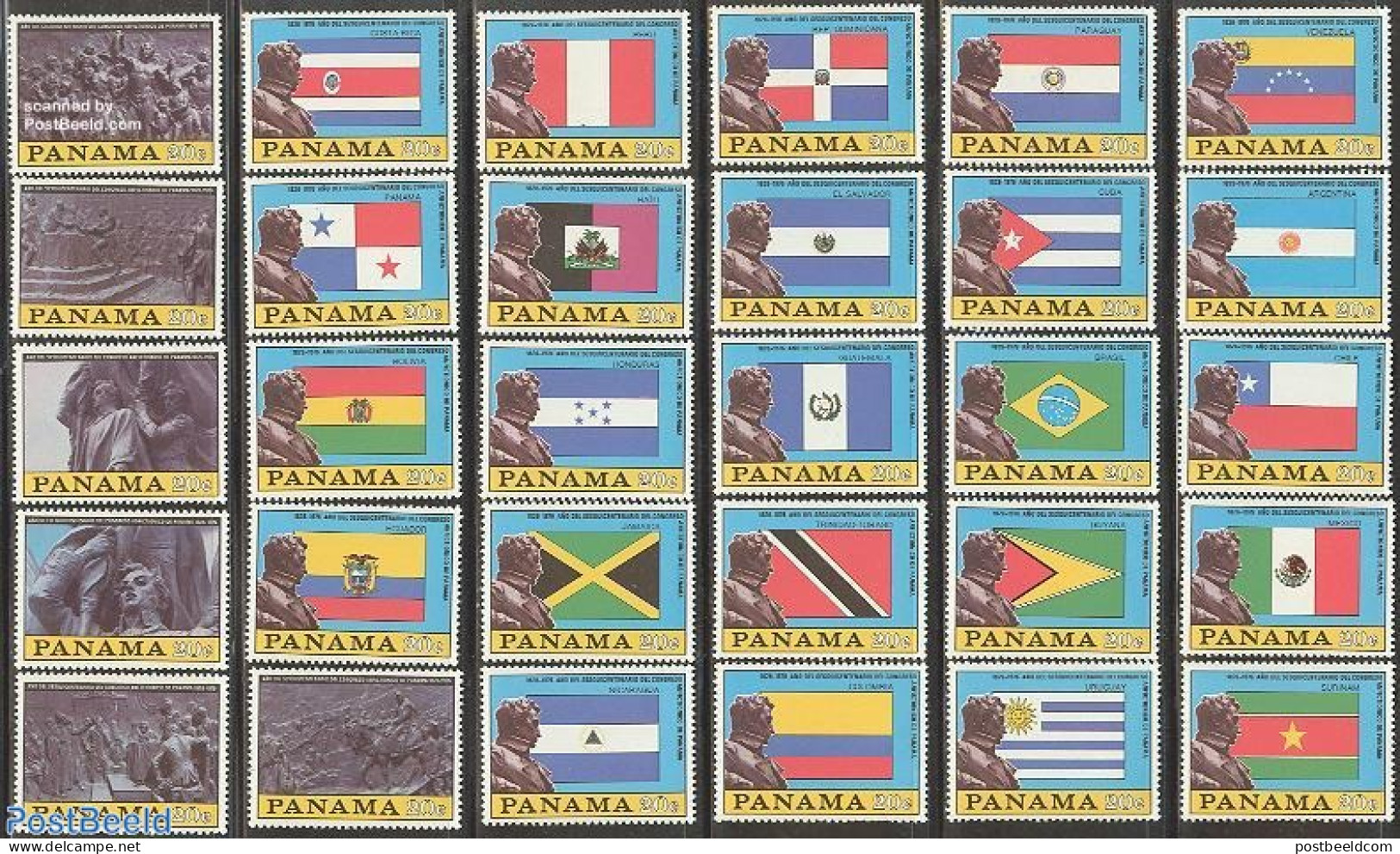 Panama 1976 Panama Congress 30v, Mint NH, History - Flags - Art - Sculpture - Skulpturen